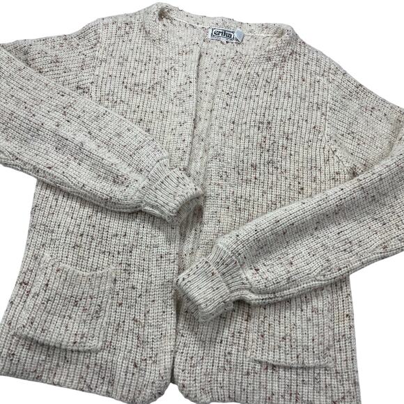 VTG 80s Erika Wool Blend Knit Sweater Open Cardigan size M Tan - Picture 1 of 8